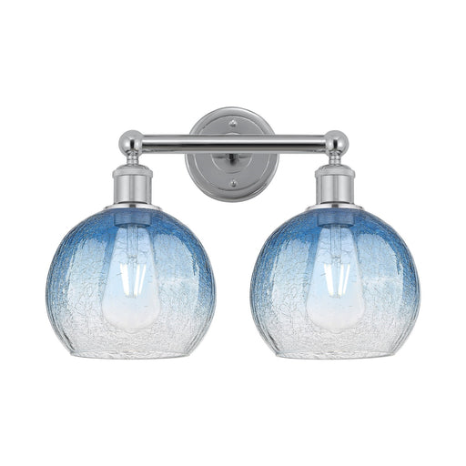 Innovations Brookhaven Globe 17in 2-Light Bath Vanity Light | Industrial Polished Chrome and Sapphire Blue Glass | Bathroom | Model 616-2W-PC-G483-8SB