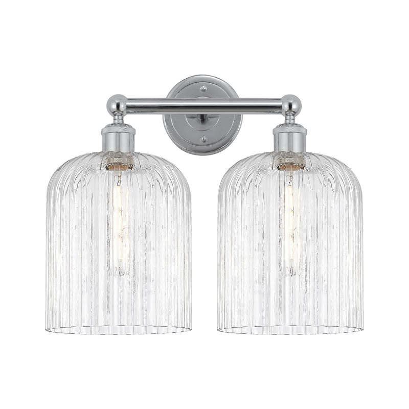 Innovations Bridal Veil 14in 2-Light Bath Vanity | Art Nouveau Polished Chrome and Clear Ribbed Bell Glass | Bathroom & Powder | Model 616-2W-PC-G559-8CL