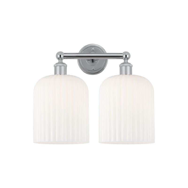 Innovations Bridal Veil 14in 2-Light Bath Vanity Light | Art Nouveau Industrial Polished Chrome and Gloss White Ribbed Glass | Model 616-2W-PC-G559-8GWH