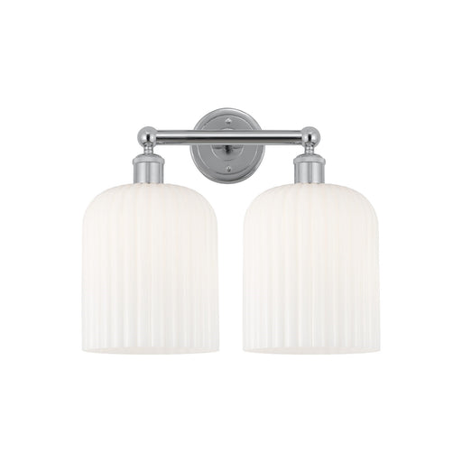 Innovations Bridal Veil 14in 2-Light Bath Vanity Light | Art Nouveau Industrial Polished Chrome and Gloss White Ribbed Glass | Model 616-2W-PC-G559-8GWH