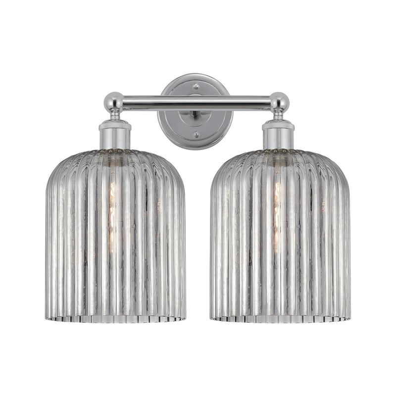 Innovations Bridal Veil 14in 2-Light Bath Vanity Light | Art Nouveau Polished Chrome and Light Smoke Ribbed Glass | Bathroom | Model 616-2W-PC-G559-8SM