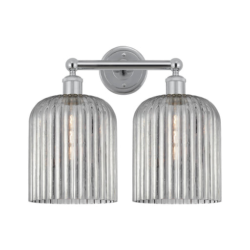 Innovations Bridal Veil 14in 2-Light Bath Vanity Light | Art Nouveau Polished Chrome and Light Smoke Ribbed Glass | Bathroom | Model 616-2W-PC-G559-8SM