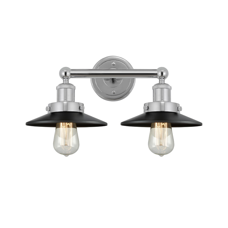 Innovations Railroad 17in 2-Light Bath Vanity Light | Industrial Polished Chrome and Matte Black Metal | Damp Rated Bathroom | Model 616-2W-PC-M6-BK
