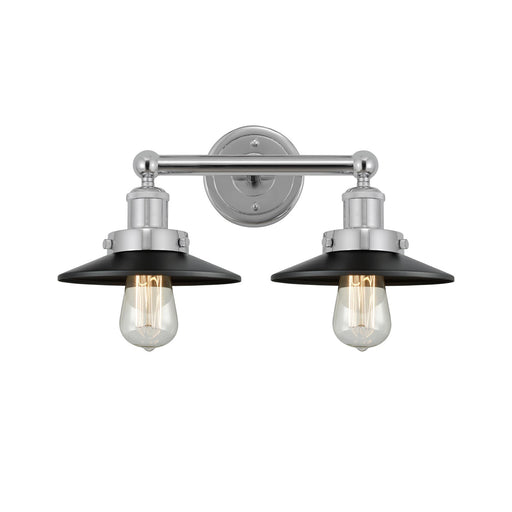 Innovations Railroad 17in 2-Light Bath Vanity Light | Industrial Polished Chrome and Matte Black Metal | Damp Rated Bathroom | Model 616-2W-PC-M6-BK