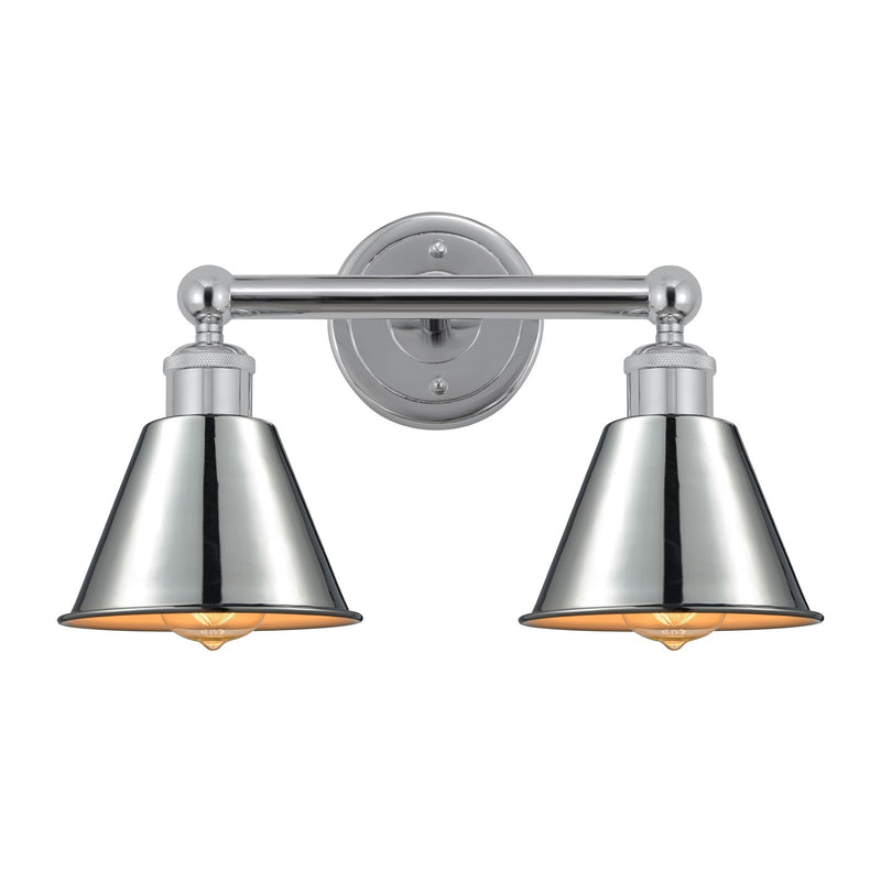 Innovations Smithfield 16in 2-Light Bath Vanity | Industrial Farmhouse Polished Chrome Steel and Metal Shade | Bathroom Vanity | Model 616-2W-PC-M8-PC
