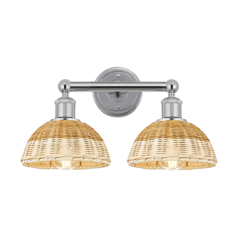 Innovations Bristol Natural II 17in 2-Light Bath Vanity Light | Industrial Polished Chrome Steel and Natural Fiber Shade | Model 616-2W-PC-NBD2-75-NAT