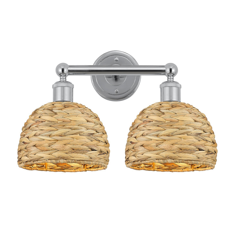Innovations Woven Rattan 17in 2-Light Bath Vanity Light | Industrial Polished Chrome and Natural Fiber Dome Shade | Bathroom | Model 616-2W-PC-RBD-8-NAT