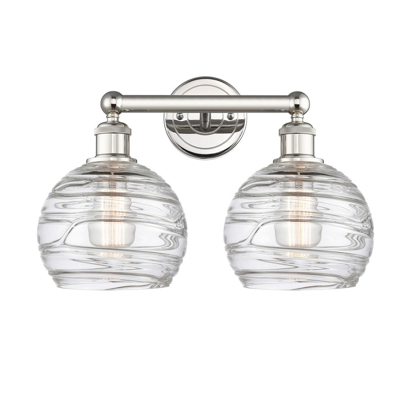 Innovations Athens Deco Swirl 17in 2-Light Bath Vanity Light | Industrial Polished Nickel Steel and Clear Deco Swirl Glass | Model 616-2W-PN-G1213-8CL