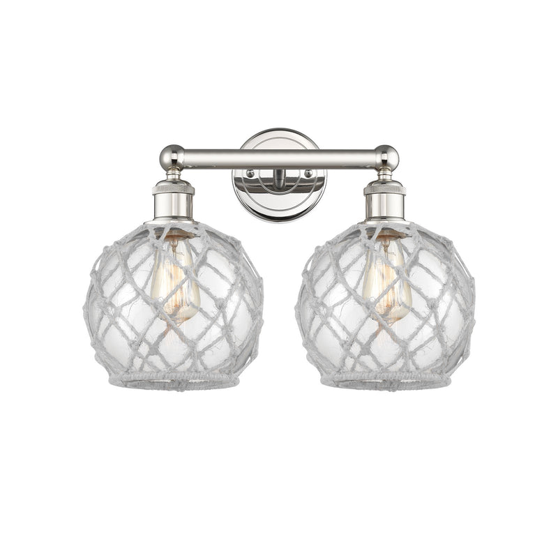 Innovations Farmhouse Rope 17in 2-Light Bath Vanity | Industrial Polished Nickel Steel and Clear Glass with White Rope | Model 616-2W-PN-G122-8RW