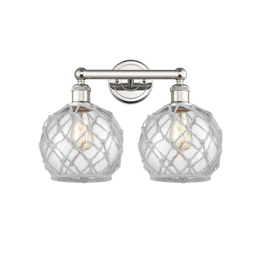 Innovations Farmhouse Rope 17in 2-Light Bath Vanity | Industrial Polished Nickel Steel and Clear Glass with White Rope | Model 616-2W-PN-G122-8RW