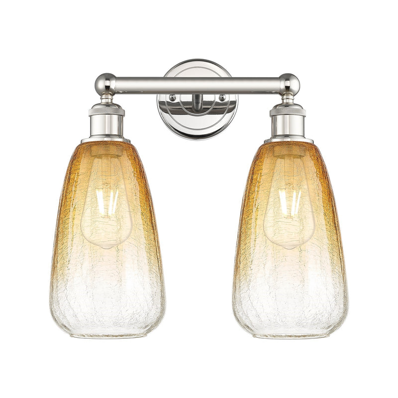 Innovations Brookhaven Almond 15in 2-Light Bath Vanity Light | Industrial Polished Nickel Steel and Amber Glass | Bathroom | Model 616-2W-PN-G480-6AM