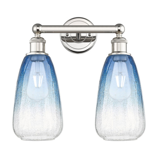 Innovations Brookhaven Almond 15in 2-Light Bath Vanity Light | Industrial Polished Nickel Steel and Sapphire Blue Glass | Model 616-2W-PN-G480-6SB