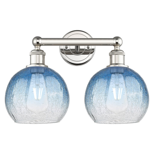 Innovations Brookhaven Globe 17in 2-Light Bath Vanity Light | Industrial Polished Nickel and Sapphire Blue Glass | Damp Rated | Model 616-2W-PN-G483-8SB