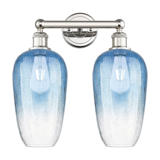 Innovations Brookhaven Flute 16in 2-Light Bath Vanity Light | Industrial Polished Nickel and Sapphire Blue Glass | Bathroom | Model 616-2W-PN-G484-7SB