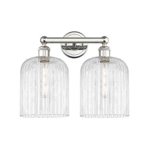 Innovations Bridal Veil 14in 2-Light Bath Vanity Light | Art Nouveau Polished Nickel Steel and Clear Ribbed Glass | Damp Rated | Model 616-2W-PN-G559-8CL
