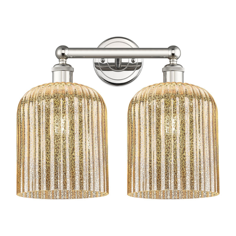 Innovations Bridal Veil 14in 2-Light Bath Vanity Light | Art Nouveau Polished Nickel and Mercury Ribbed Glass | Bathroom Vanity | Model 616-2W-PN-G559-8ME