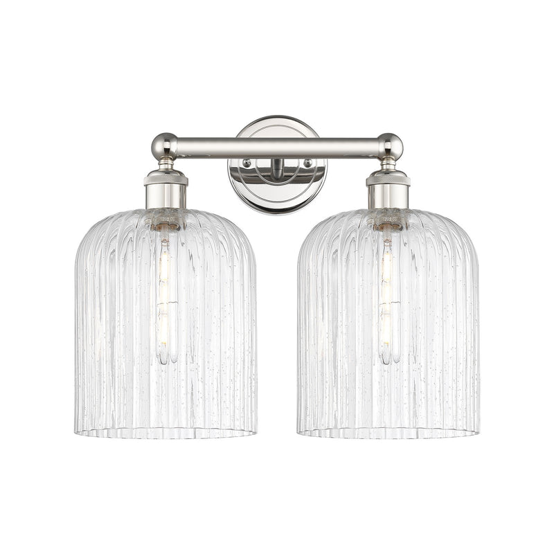 Innovations Bridal Veil 14in 2-Light Bath Vanity Light | Art Nouveau Polished Nickel and Seedy Ribbed Glass | Bathroom Vanity | Model 616-2W-PN-G559-8SDY