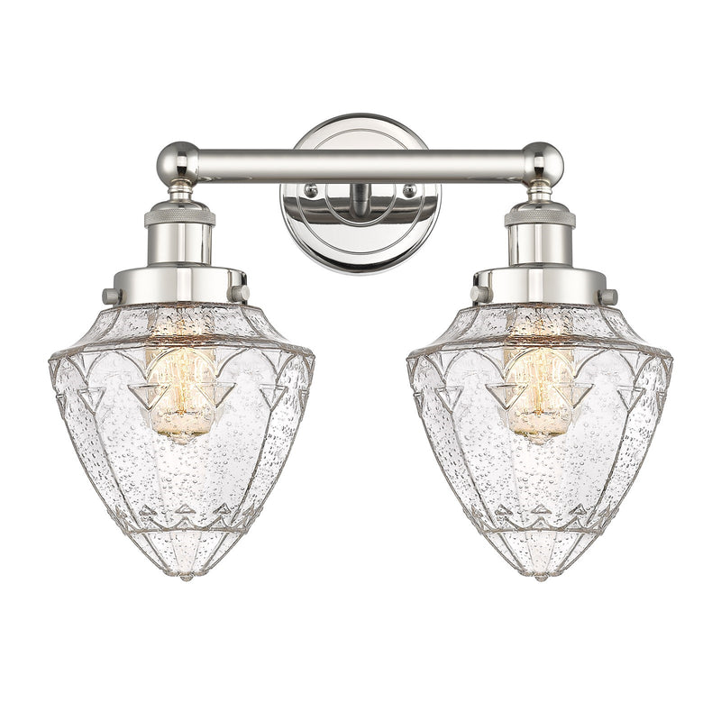 Innovations Bullet 16in 2-Light Bath Vanity Light | Industrial Polished Nickel Steel and Seedy Glass Schoolhouse Shade | Bathroom | Model 616-2W-PN-G664-7
