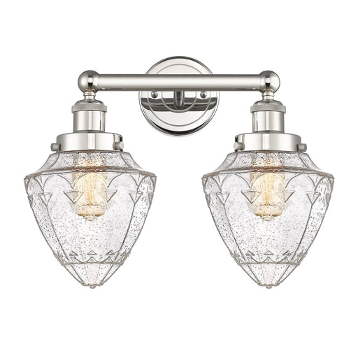 Innovations Bullet 16in 2-Light Bath Vanity Light | Industrial Polished Nickel Steel and Seedy Glass Schoolhouse Shade | Bathroom | Model 616-2W-PN-G664-7