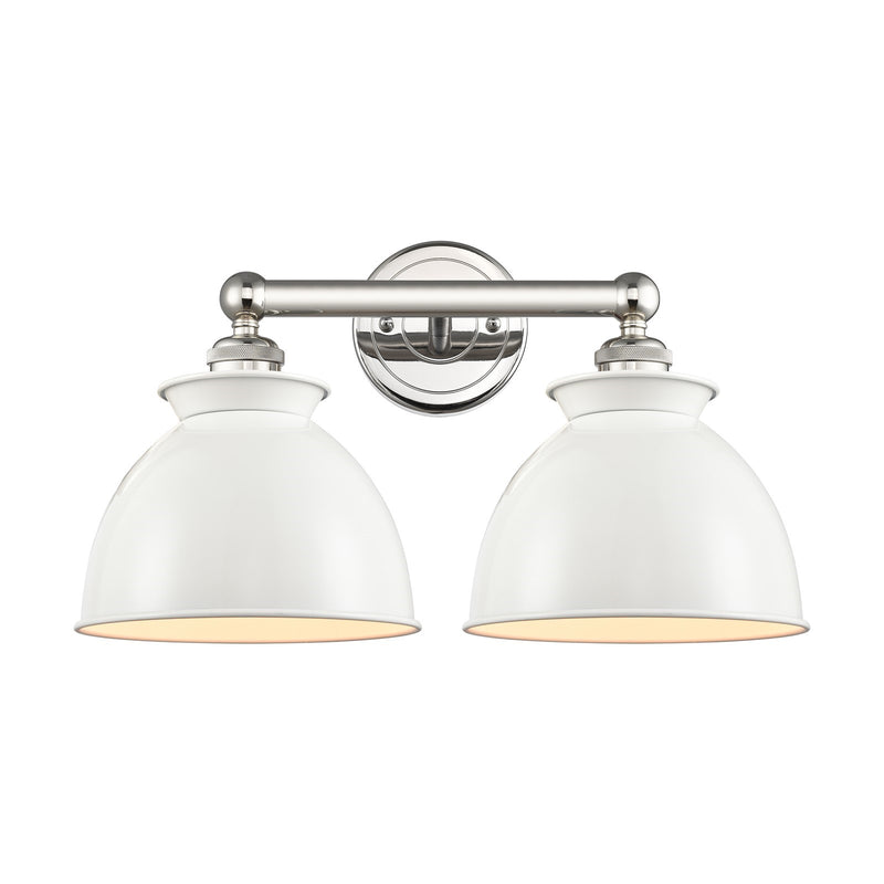 Innovations Adirondack 17in 2-Light Bath Vanity | Industrial Farmhouse Polished Nickel and Glossy White Metal Shade | Bathroom | Model 616-2W-PN-M14-W