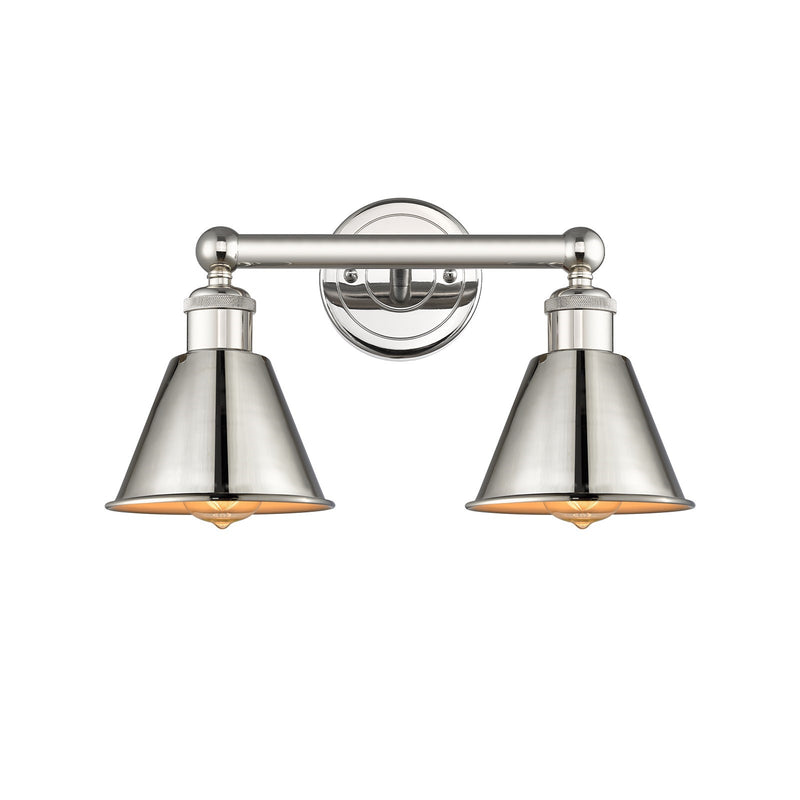 Innovations Smithfield 16in 2-Light Bath Vanity | Industrial Farmhouse Polished Nickel Steel and Metal Shade | Bathroom Vanity | Model 616-2W-PN-M8-PN