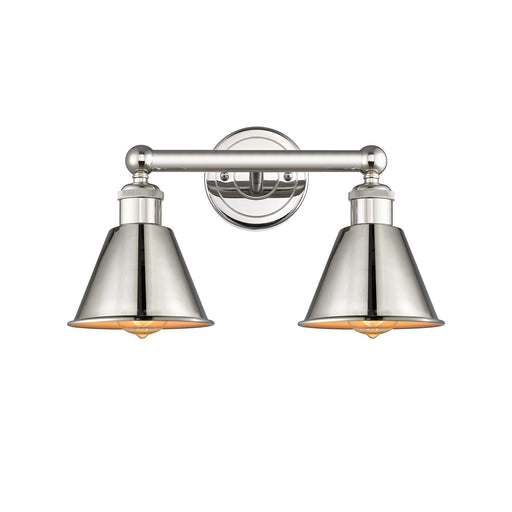 Innovations Smithfield 16in 2-Light Bath Vanity | Industrial Farmhouse Polished Nickel Steel and Metal Shade | Bathroom Vanity | Model 616-2W-PN-M8-PN