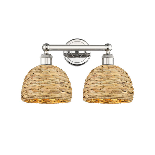 Innovations Woven Rattan 17in 2-Light Bath Vanity Light | Industrial Polished Nickel and Natural Fiber Shade | Bathroom Vanity | Model 616-2W-PN-RBD-8-NAT