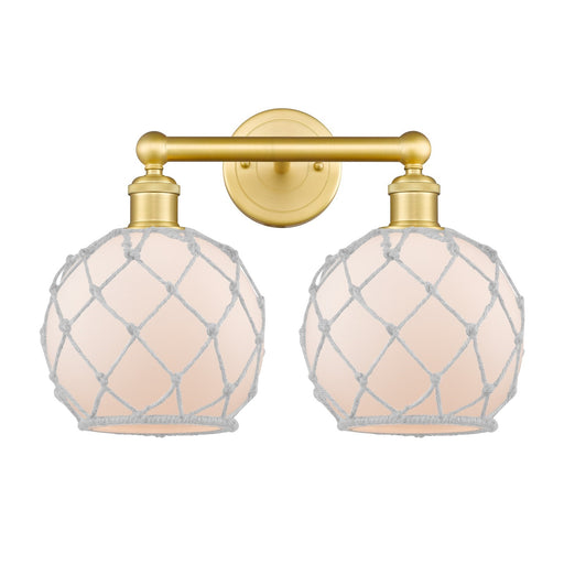 Innovations Farmhouse Rope 17in 2-Light Bath Vanity | Industrial Satin Gold Steel and Cast Brass with White Frosted Glass and | Model 616-2W-SG-G121-8RW