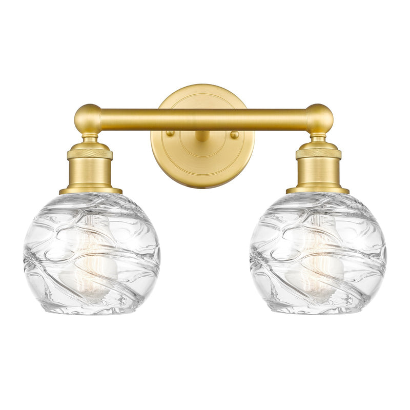 Innovations Athens Deco Swirl 15in 2-Light Bath Vanity Light | Industrial Satin Gold Steel and Clear Deco Swirl Glass | Damp | Model 616-2W-SG-G1213-6CL