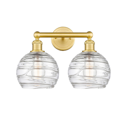 Innovations Athens Deco Swirl 17in 2-Light Bath Vanity | Industrial Satin Gold Steel and Cast Brass with Clear Deco Swirl | Model 616-2W-SG-G1213-8CL