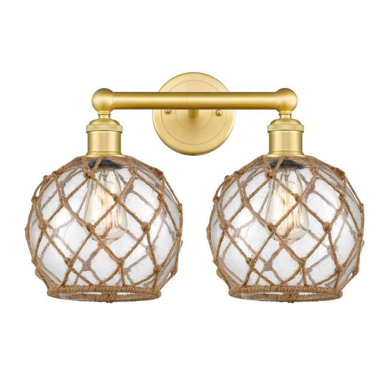 Innovations Farmhouse Rope 17in 2-Light Bath Vanity | Industrial Satin Gold Steel and Cast Brass with Clear Glass and Brown | Model 616-2W-SG-G122-8RB