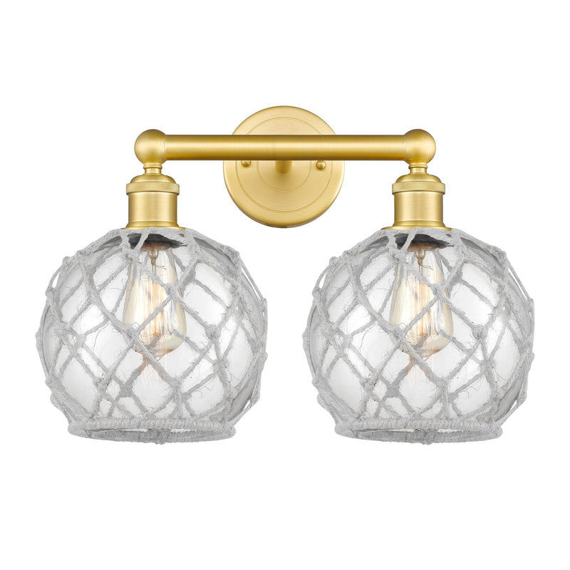 Innovations Farmhouse Rope 17in 2-Light Bath Vanity | Industrial Satin Gold Steel and Clear Glass with White Rope | Bathroom | Model 616-2W-SG-G122-8RW