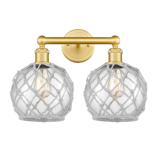 Innovations Farmhouse Rope 17in 2-Light Bath Vanity | Industrial Satin Gold Steel and Clear Glass with White Rope | Bathroom | Model 616-2W-SG-G122-8RW