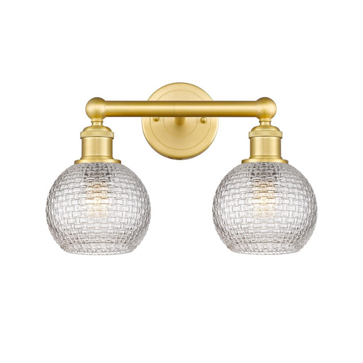 Innovations Athens 15in 2-Light Bath Vanity Light | Modern Farmhouse Satin Gold Steel and Clear Basket Weave Glass | Bathroom | Model 616-2W-SG-G122C-6CL
