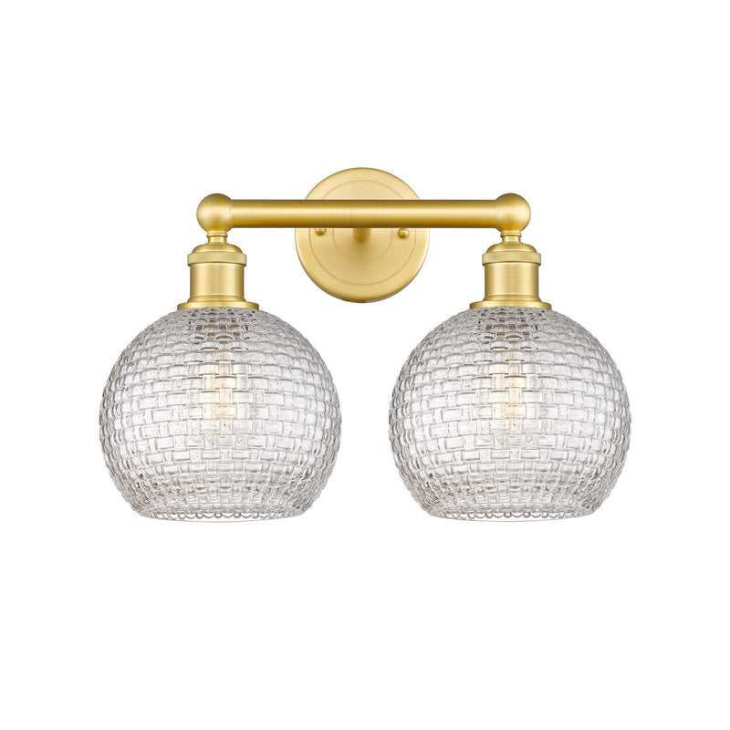 Innovations Athens 17in 2-Light Bath Vanity | Modern Farmhouse Satin Gold Steel and Clear Basket Weave Glass | Bathroom Vanity | Model 616-2W-SG-G122C-8CL