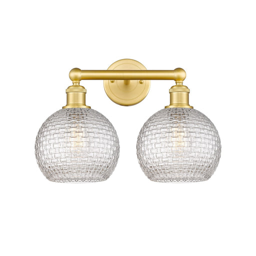 Innovations Athens 17in 2-Light Bath Vanity | Modern Farmhouse Satin Gold Steel and Clear Basket Weave Glass | Bathroom Vanity | Model 616-2W-SG-G122C-8CL
