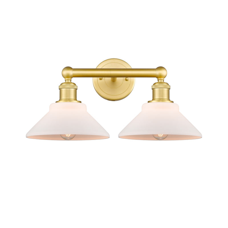 Innovations Orwell 17in 2-Light Bath Vanity Light | Industrial Satin Gold Steel and Cast Brass with Matte White Glass Shades | Model 616-2W-SG-G131
