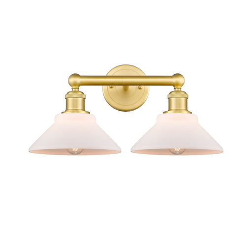Innovations Orwell 17in 2-Light Bath Vanity Light | Industrial Satin Gold Steel and Cast Brass with Matte White Glass Shades | Model 616-2W-SG-G131