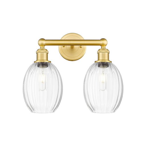 Innovations Preston Bulb 15in 2-Light Bath Vanity | Industrial Modern Satin Gold Steel and Clear Glass | Bathroom & Powder Room | Model 616-2W-SG-G459-6CL