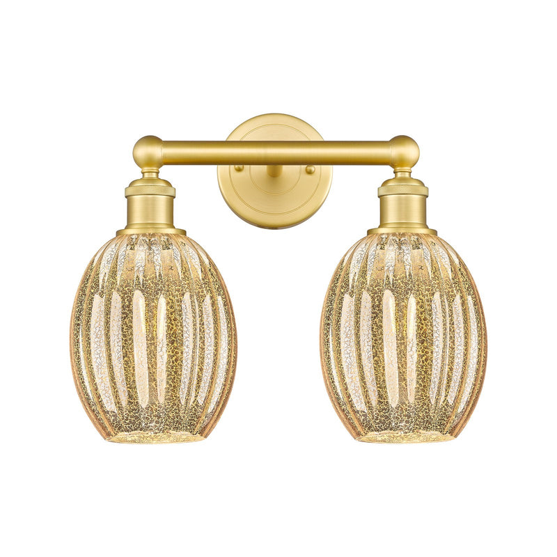 Innovations Preston Bulb 15.25in 2-Light Bath Vanity Light | Industrial Satin Gold Steel and Cast Brass with Mercury Glass | Model 616-2W-SG-G459-6ME