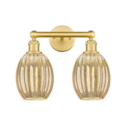 Innovations Preston Bulb 15.25in 2-Light Bath Vanity Light | Industrial Satin Gold Steel and Cast Brass with Mercury Glass | Model 616-2W-SG-G459-6ME