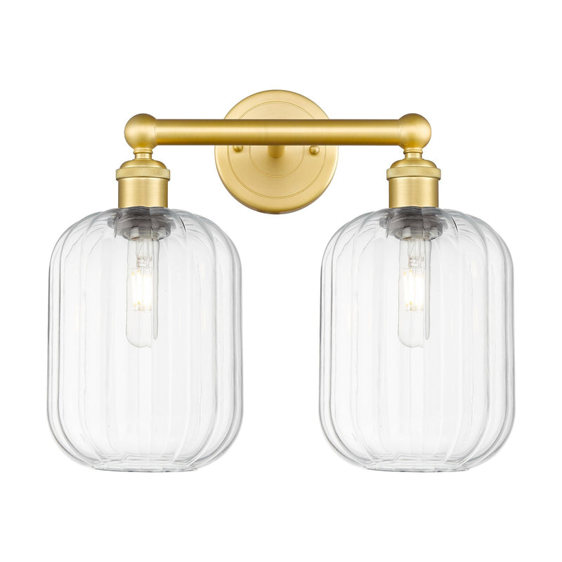 Innovations Preston Cylinder 16in 2-Light Bath Vanity | Industrial Satin Gold Steel and Clear Glass | Bathroom Vanity Light | Model 616-2W-SG-G460-7CL