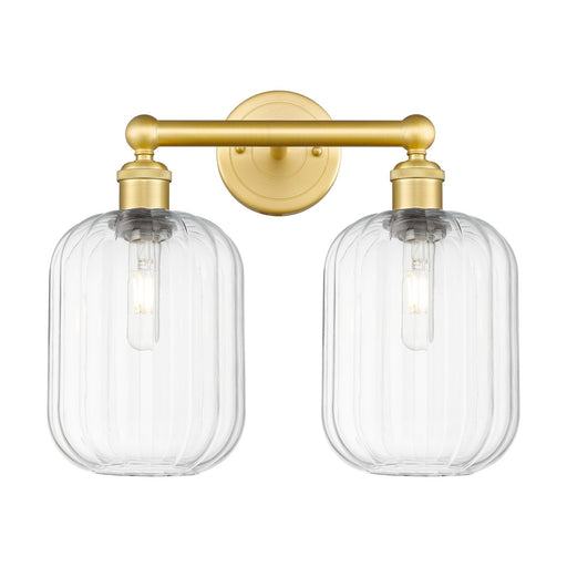 Innovations Preston Cylinder 16in 2-Light Bath Vanity | Industrial Satin Gold Steel and Clear Glass | Bathroom Vanity Light | Model 616-2W-SG-G460-7CL
