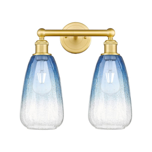 Innovations Brookhaven Almond 15in 2-Light Bath Vanity Light | Industrial Satin Gold Steel and Sapphire Blue Glass | Bathroom | Model 616-2W-SG-G480-6SB