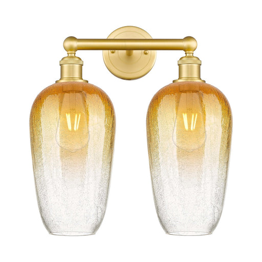 Innovations Brookhaven Flute 16in 2-Light Bath Vanity | Industrial Satin Gold Steel and Cast Brass with Amber Glass | Bathroom | Model 616-2W-SG-G484-7AM