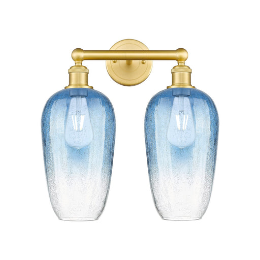 Innovations Brookhaven Flute 16in 2-Light Bath Vanity | Industrial Satin Gold Steel and Sapphire Blue Glass | Bathroom Vanity | Model 616-2W-SG-G484-7SB
