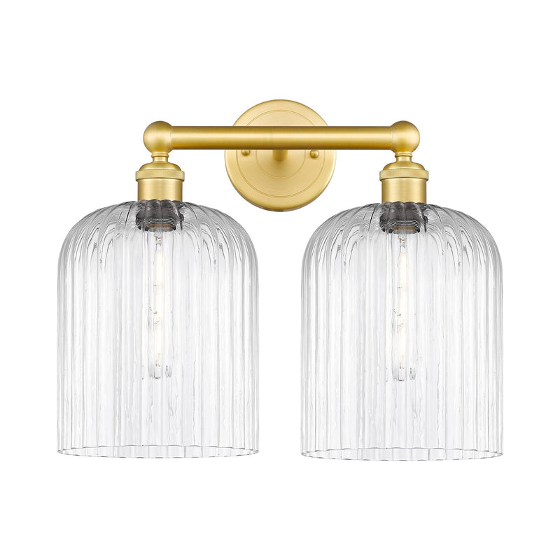 Innovations Bridal Veil 14in 2-Light Bath Vanity Light | Art Nouveau Satin Gold Steel and Clear Ribbed Glass | Bathroom Vanity | Model 616-2W-SG-G559-8CL
