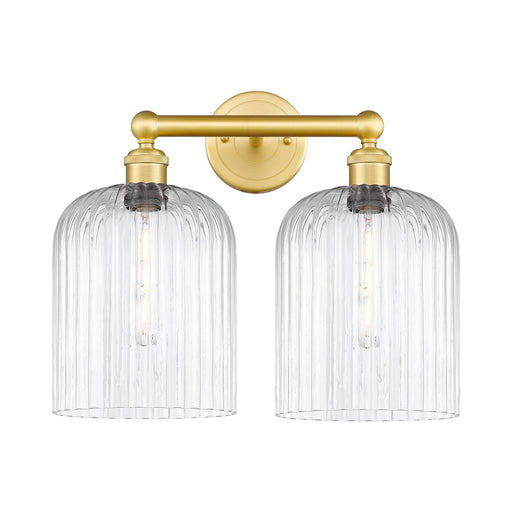 Innovations Bridal Veil 14in 2-Light Bath Vanity Light | Art Nouveau Satin Gold Steel and Clear Ribbed Glass | Bathroom Vanity | Model 616-2W-SG-G559-8CL