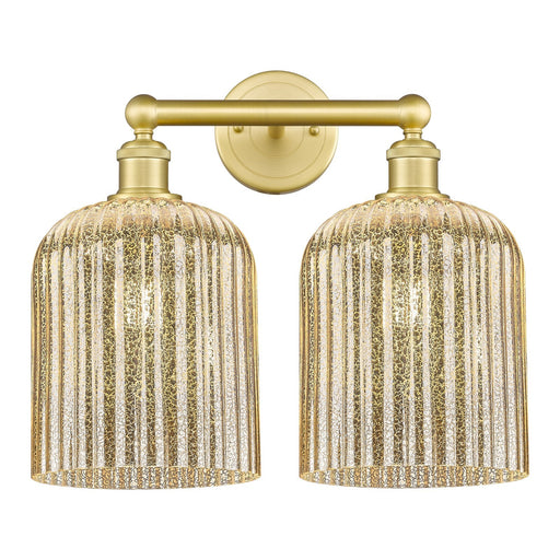 Innovations Bridal Veil 14in 2-Light Bath Vanity Light | Art Nouveau Satin Gold Steel and Mercury Ribbed Glass | Bathroom | Model 616-2W-SG-G559-8ME