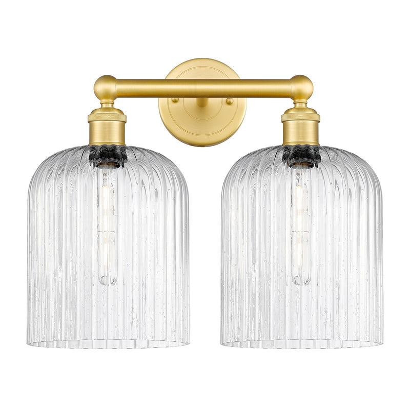 Innovations Bridal Veil 14in 2-Light Bath Vanity | Art Nouveau Satin Gold Steel and Seedy Ribbed Glass | Bathroom Vanity Light | Model 616-2W-SG-G559-8SDY